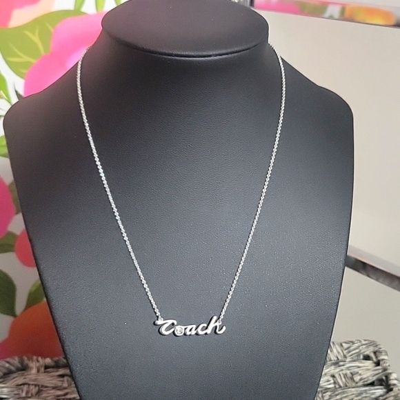 Coach Logo Script Silver Necklace - Picture 1 of 5